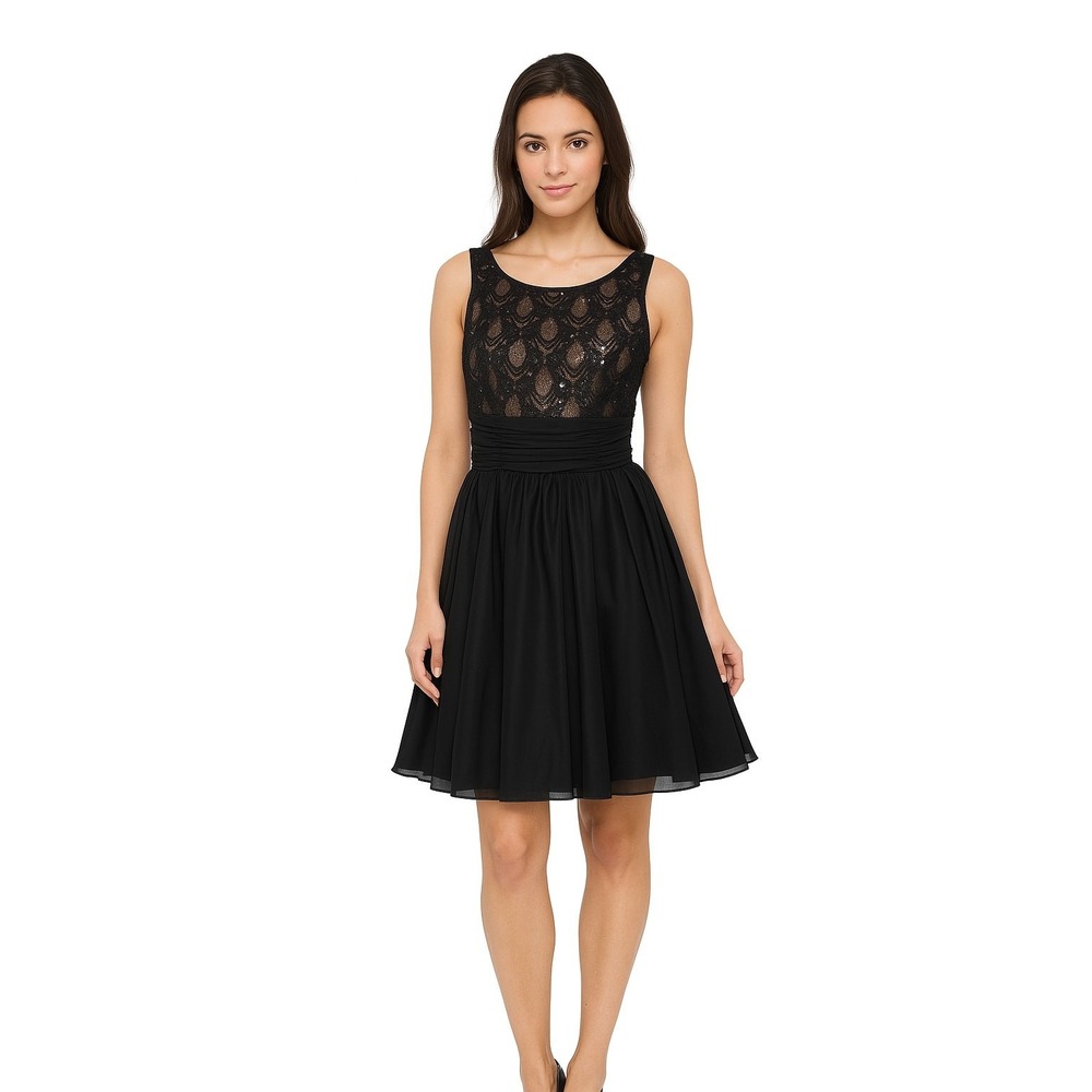 New JH Evenings Women's Black Sleeveless Lace Sequins Cocktail Dress‎ Size 8